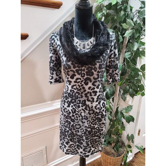 BCX Women Black & Gray Polyester Round Neck Half Sleeve Knee Length Dress Size S - Picture 1 of 12